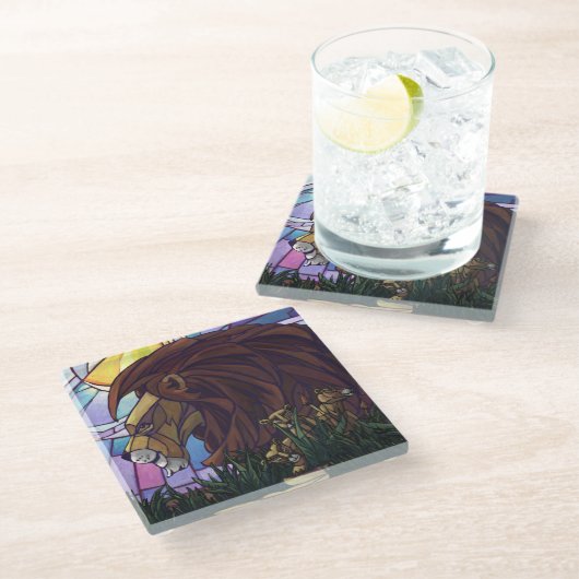 King Lion en Cubs Art Glazen Onderzetter (Schuin)