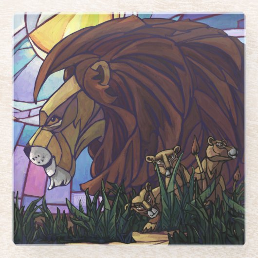 King Lion en Cubs Art Glazen Onderzetter (Voorkant)