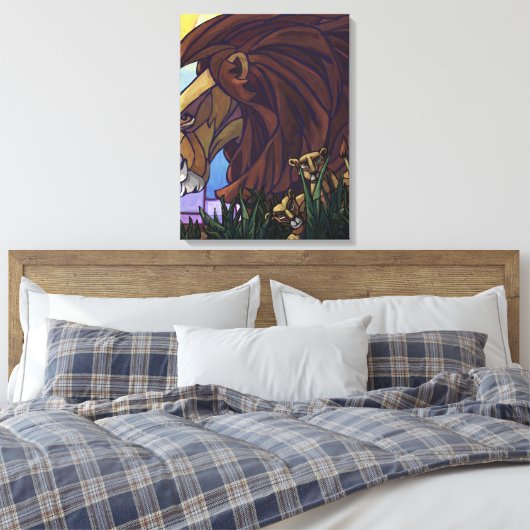 King Lion en Cubs Canvas Afdruk (Insitu (Slaapkamer))