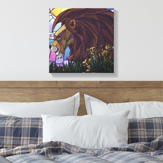 King Lion en Cubs Canvas Afdruk (Insitu (Slaapkamer))