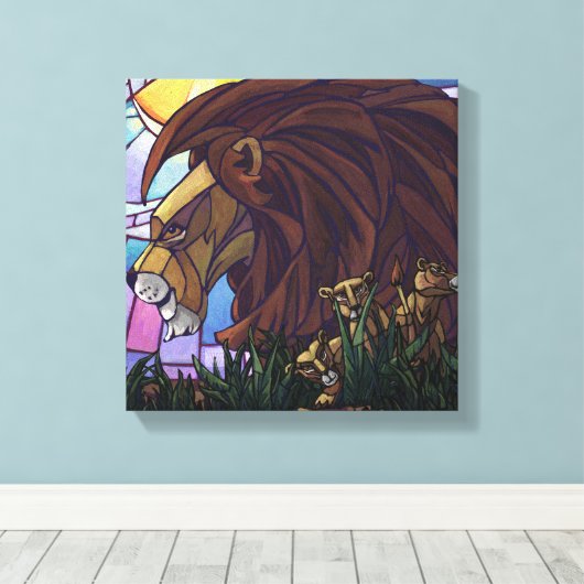 King Lion en Cubs Canvas Afdruk (Insitu (Houten vloer))