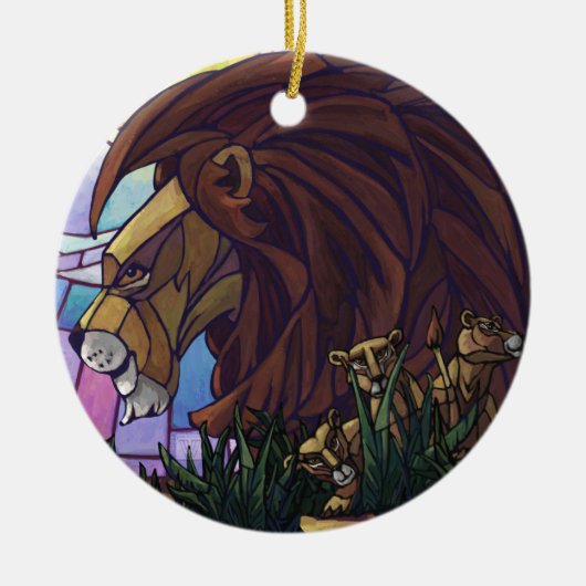 King Lion en Cubs Keramisch Ornament (Voorkant)