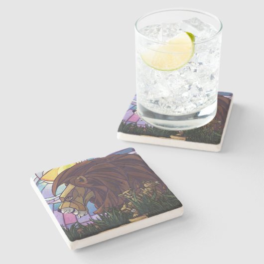 King Lion en Cubs Stenen Onderzetter (Zijkant)