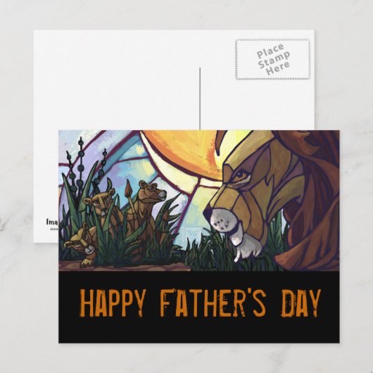 King Lion en Cubs Vaderdag Briefkaart (Voorkant / Achterkant)