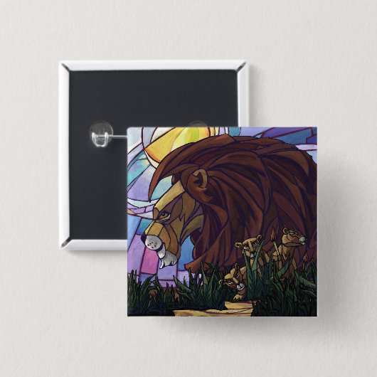 King Lion en Cubs Vierkante Button 5,1 Cm (Voorkant /achterkant)