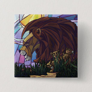 King Lion en Cubs Vierkante Button 5,1 Cm