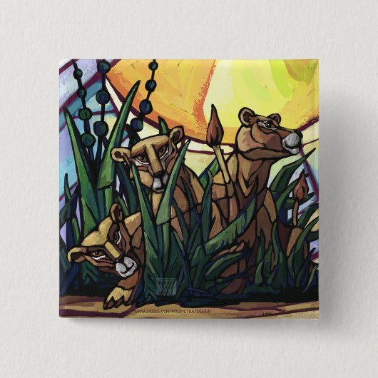 King Lion en Cubs Vierkante Button 5,1 Cm (Voorkant)