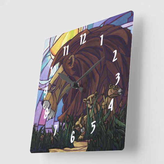 King Lion en Cubs Vierkante Klok (Hoek)