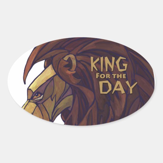 King Lion, Koning voor de Dag Ovale Sticker (Voorkant)