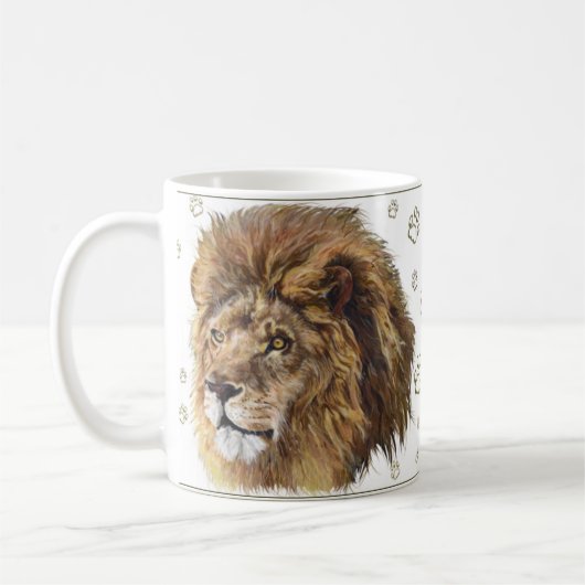 King Lion Paw Print Mok, White Koffiemok (Links)