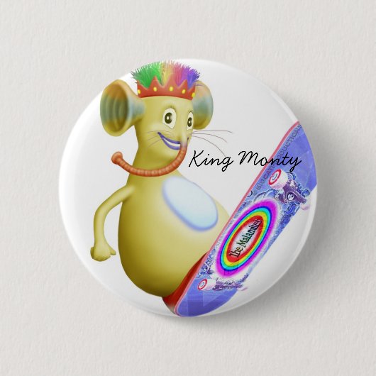 King Monty op Schaats Board Ronde Button 5,7 Cm (Voorkant)