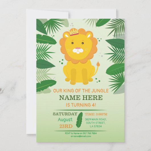 King Oerwoud Lion Birthday Zoo Safari Birthday Kaart (Voorkant)