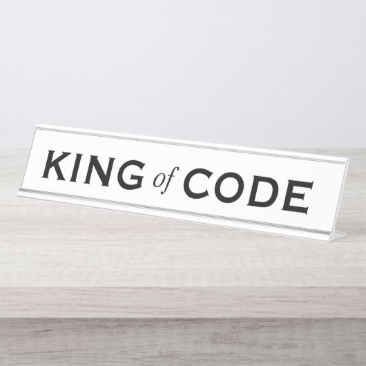 King of Code Funny Gift Computer Programmer Bureau Naambordje (Voorkant)