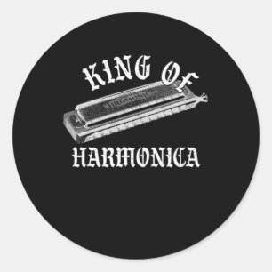 King of Harmonica Instrument Blues Music Band Gift Ronde Sticker