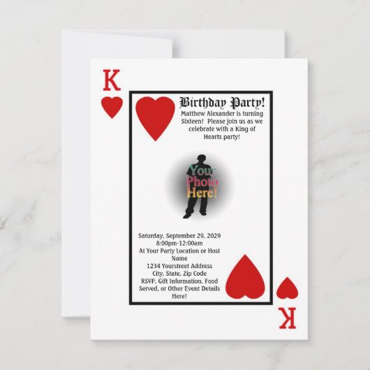 King of Hearts Jongens Verjaardagsfeestuitnodiging Kaart (Voorkant)