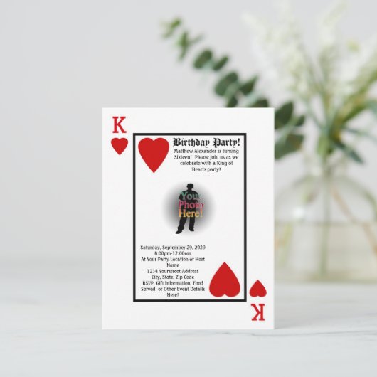 King of Hearts Jongens Verjaardagsfeestuitnodiging Kaart (Staand voorkant)