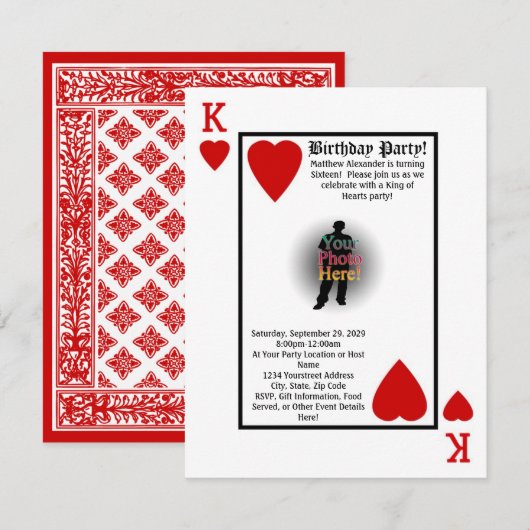 King of Hearts Jongens Verjaardagsfeestuitnodiging Kaart (Voorkant / Achterkant)