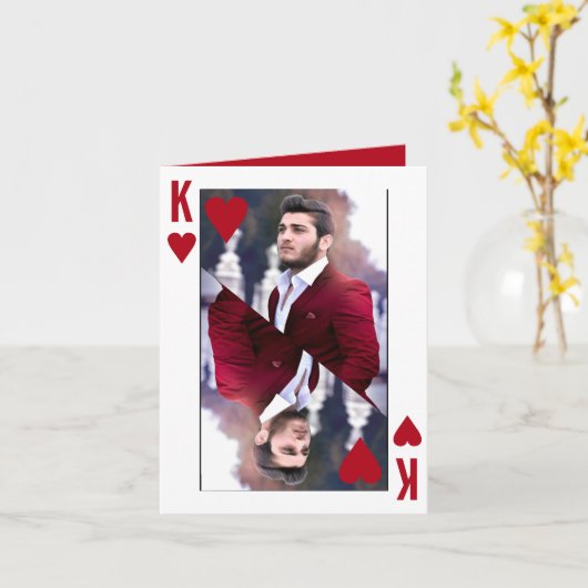 King of Hearts Rood Wit Foto Valentijnsdag Kaart (Gele Bloem)