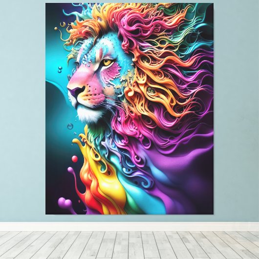 King of Kings Leeuw van Juda regenboog kleur abstr Canvas Afdruk (Insitu (Houten vloer))