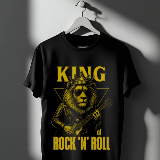 King of Rock N Roll Lion with Crown and Guitar T-shirt