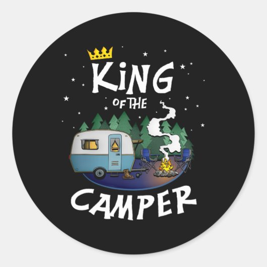 King Of The Camper Camping Travel Gift For Men Ronde Sticker (Voorkant)