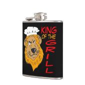 King of the Grill, leeuwenkok, grappig zwart Heupfles (Links)