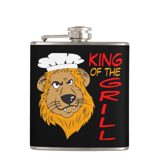King of the Grill, leeuwenkok, grappig zwart Heupfles (Voorkant)