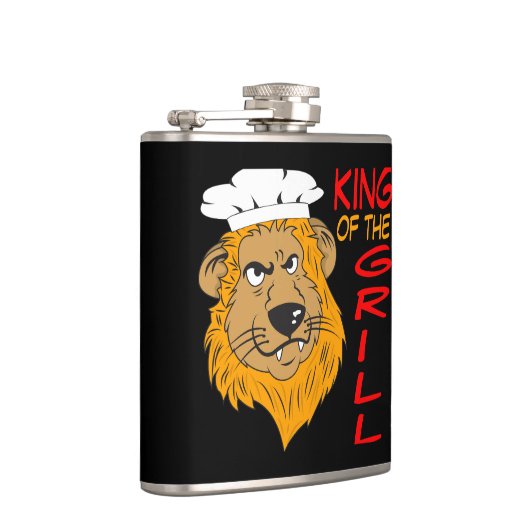 King of the Grill, leeuwenkok, grappig zwart Heupfles (Rechts)