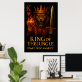King of the Jungle Art – Powerful Lion and Fire Poster (Thuiskantoor)