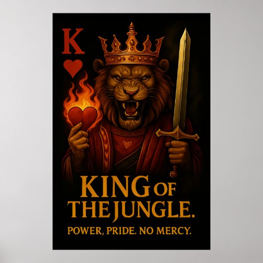 King of the Jungle Art – Powerful Lion and Fire Poster (Voorkant)