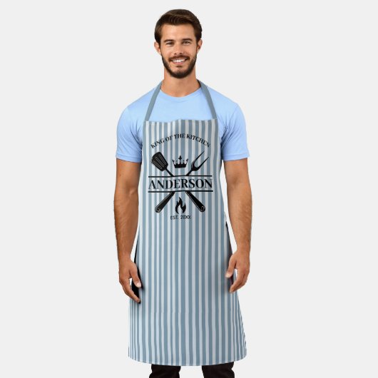 King of the Kitchen Blue Stripes Custom Schort (Gedragen)