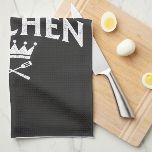 King of the Kitchen Crown – Funny Foodie Black Theedoek (Quarter Fold)