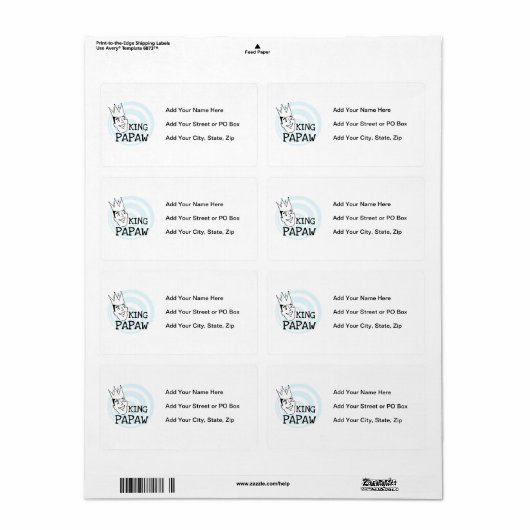 King Papaw T-shirts en cadeautjes Etiket (Full Sheet)