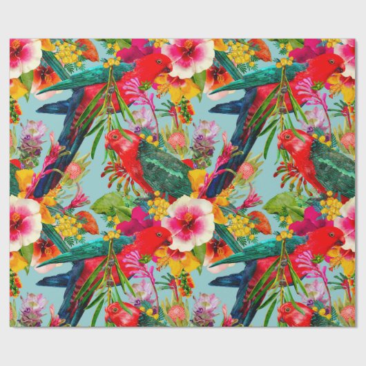 King Parrot Tropical Blooms Patroon Cadeaupapier (Vlak)