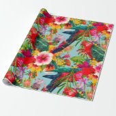 King Parrot Tropical Blooms Patroon Cadeaupapier (Uitgerold)