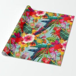King Parrot Tropical Blooms Patroon Cadeaupapier