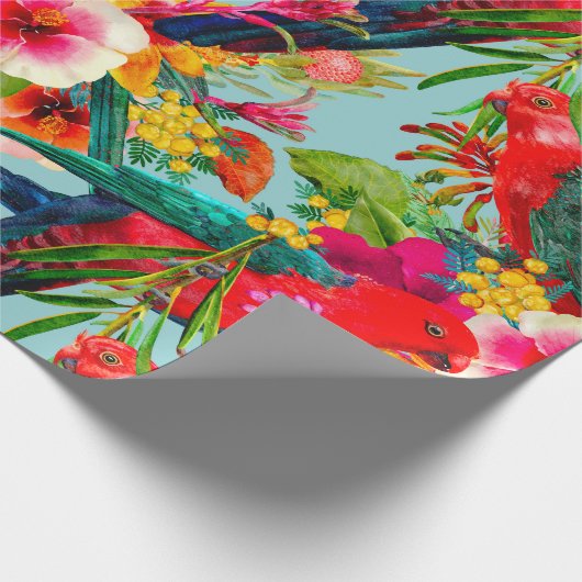 King Parrot Tropical Blooms Patroon Cadeaupapier (Hoek)