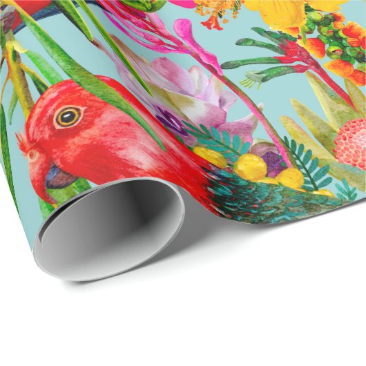 King Parrot Tropical Blooms Patroon Cadeaupapier (Rol Hoek)
