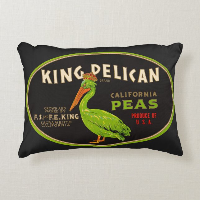 King Pelican California erwten krat label Accent Kussen (Voorkant)