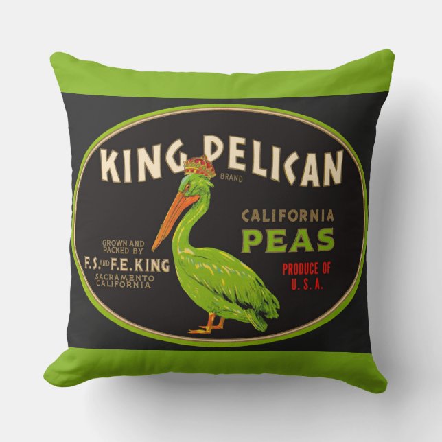 King Pelican California erwten krat label Kussen (Voorkant)