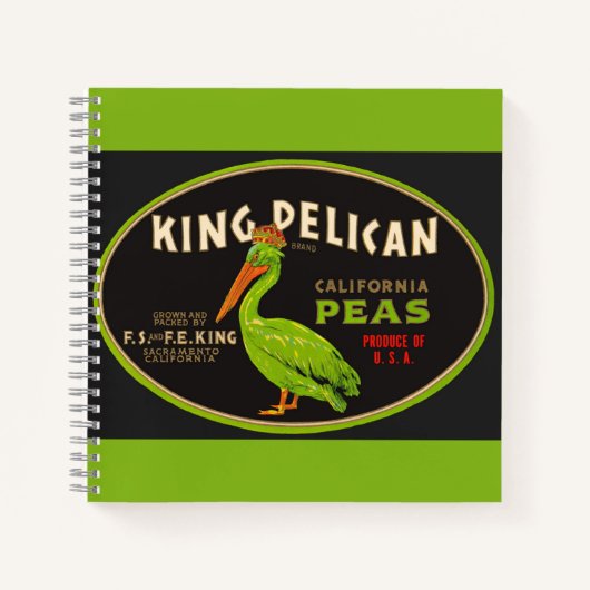 King Pelican California erwten krat label Notitieboek (Voorkant)