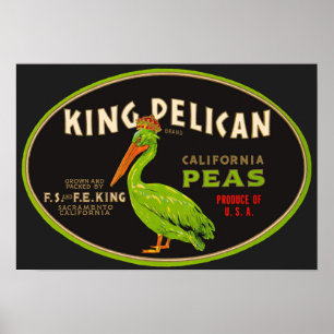 King Pelican California erwten krat label Poster