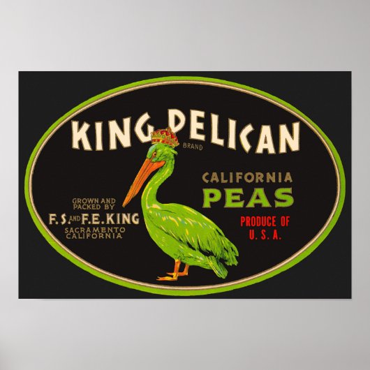 King Pelican California erwten krat label Poster (Voorkant)