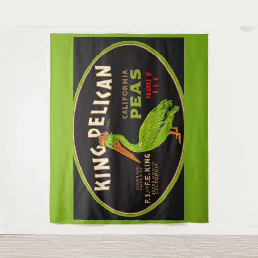 King Pelican California erwten krat label Wandkleed (Voorkant)