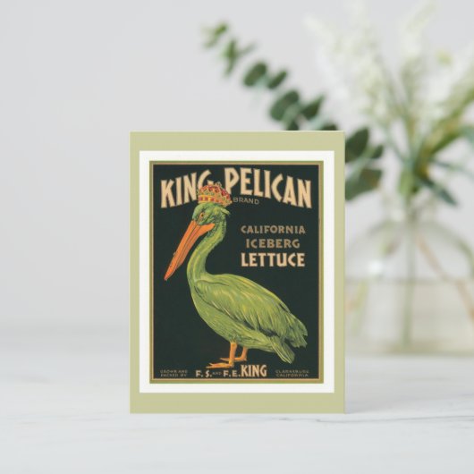 King Pelican  Label Briefkaart (Staand voorkant)