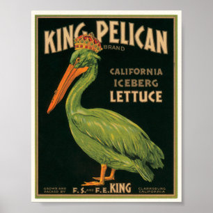 King Pelican Lettuce  Crate Label Poster
