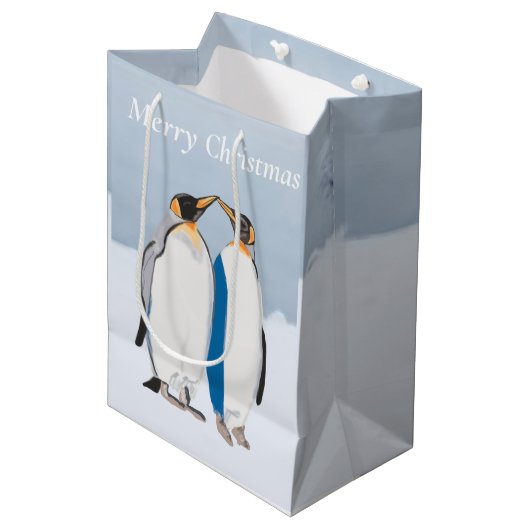 King Penguin Pair die Kerstmis kust Medium Cadeauzakje (Voorkant Gekanteld)