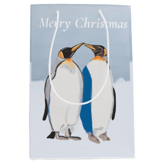 King Penguin Pair die Kerstmis kust Medium Cadeauzakje (Voorkant)