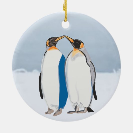 King Penguin Pair Kissus Keramisch Ornament (Achterkant)