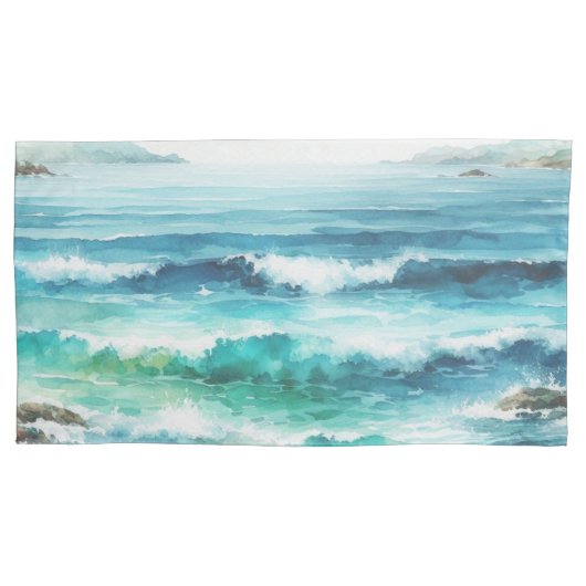 King Pillow Hoesjes Ocean Waves Beach Waterverf Kussensloop (Voorkant-Links)